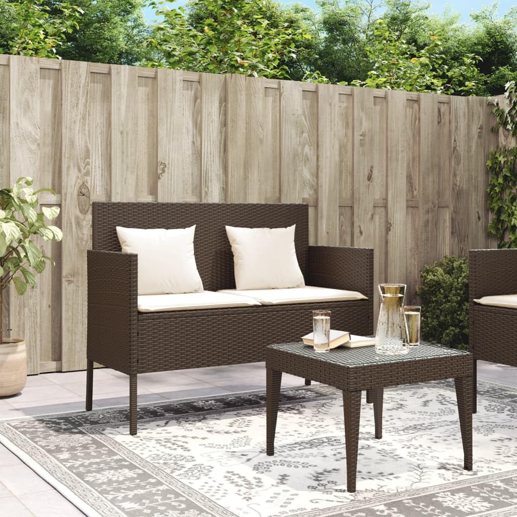vidaXL Patio Loveseat with Cushions - Brown Poly Rattan Outdoor Bench, Storage Function, Comfort Seating, for Deck/Garden