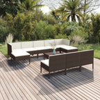 vidaXL 11 Piece Patio Lounge Set- Outdoor Furniture with Weather-Resistant PE Rattan Material and Powder-Coated Steel Frame – Brown Lounge Set with Cream White Cushions