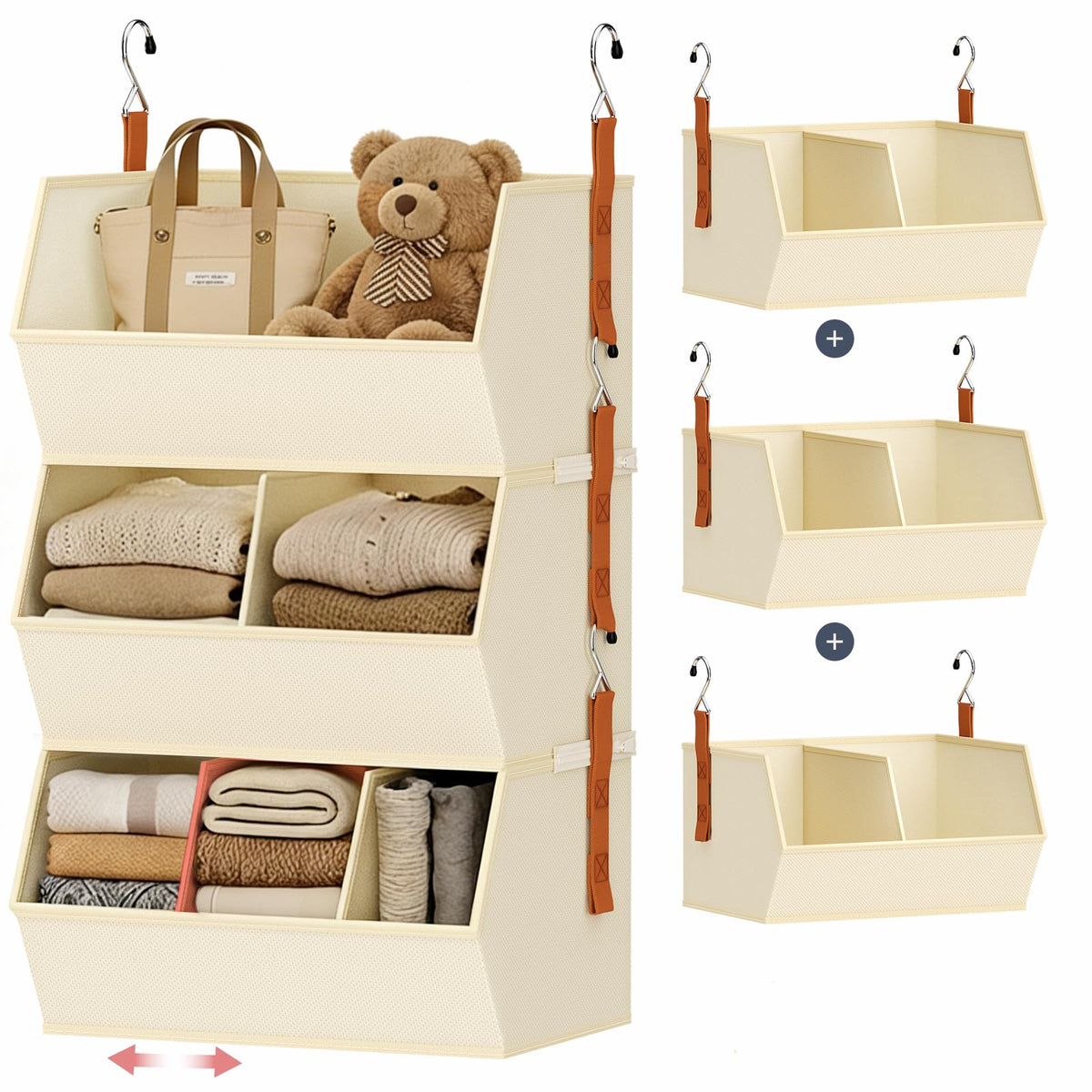 Hanging Closet Organizer Extra Large, Clothes Hanging Shelves for Closet with Divider, Collapsible Closet Storage System, Fabric