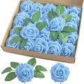homEdge Artificial Rose, 25pcs Foam Artificial Flowers with Stem for Home Decorations, Wedding Bouquets, Party, Certerpieces, An
