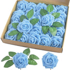 homEdge Artificial Rose, 25pcs Foam Artificial Flowers with Stem for Home Decorations, Wedding Bouquets, Party, Certerpieces, An