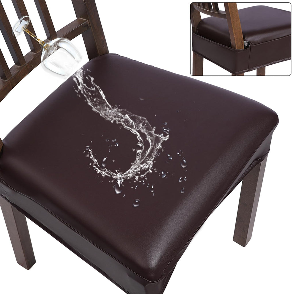Searchi Waterproof Pu Dining Chair Seat Covers Set Of 6, Soft Removable Washable Seat Covers For Dining Chairs, Dining Room Seat Cover Slipcover Protector (Rear-Covered, Pu Brown)