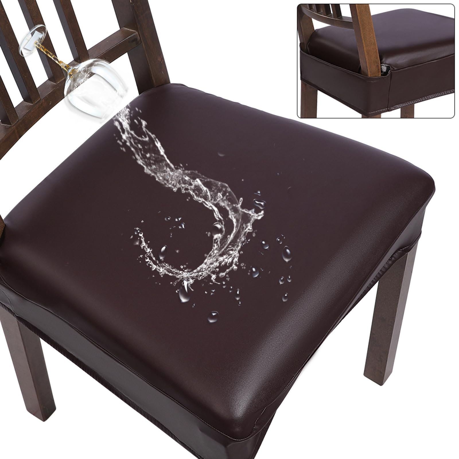 Searchi Waterproof Pu Dining Chair Seat Covers Set Of 6, Soft Removable Washable Seat Covers For Dining Chairs, Dining Room Seat Cover Slipcover Protector (Rear-Covered, Pu Brown)