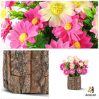 Acelist Artificial Flowers Fake Daisy For Decoration, Small Potted Plants In Log Planters, Pink Daisies Table Centerpieces For M