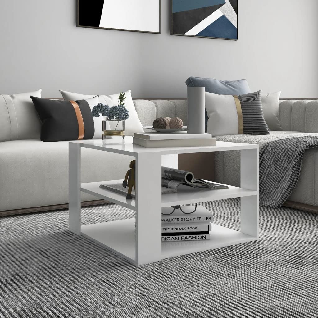 Vidaxl Coffee Table White 23.6"X23.6"X15.7" Engineered Wood