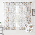 Tollpiz Floral Sheer Curtains Taupe Cherry Flower Butterfly Print Living Room Curtain Rod Pocket Voile Linen Look Short White Sh