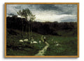 OIQArtOIQ Framed Vintage Landscape Wall Art Shepherd Natural Scenery Oil Painting Canvas Prints Country Farmhouse Aesthetic Deco