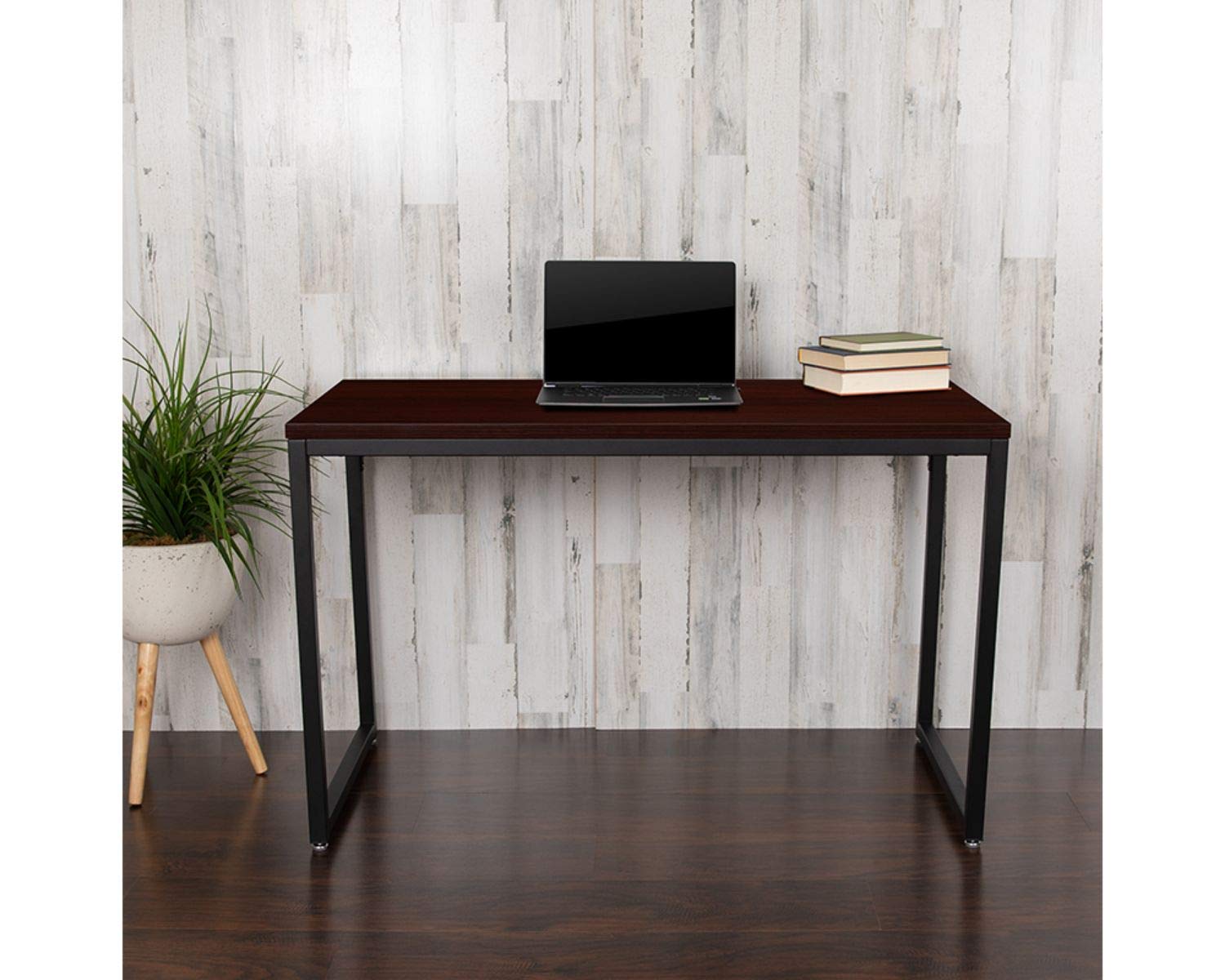 Flash Furniture Tiverton Industrial Modern Desk-Mahogany/Black Commercial Grade Computer Desk-47" Sturdy Home Office Desk-Writing Desk