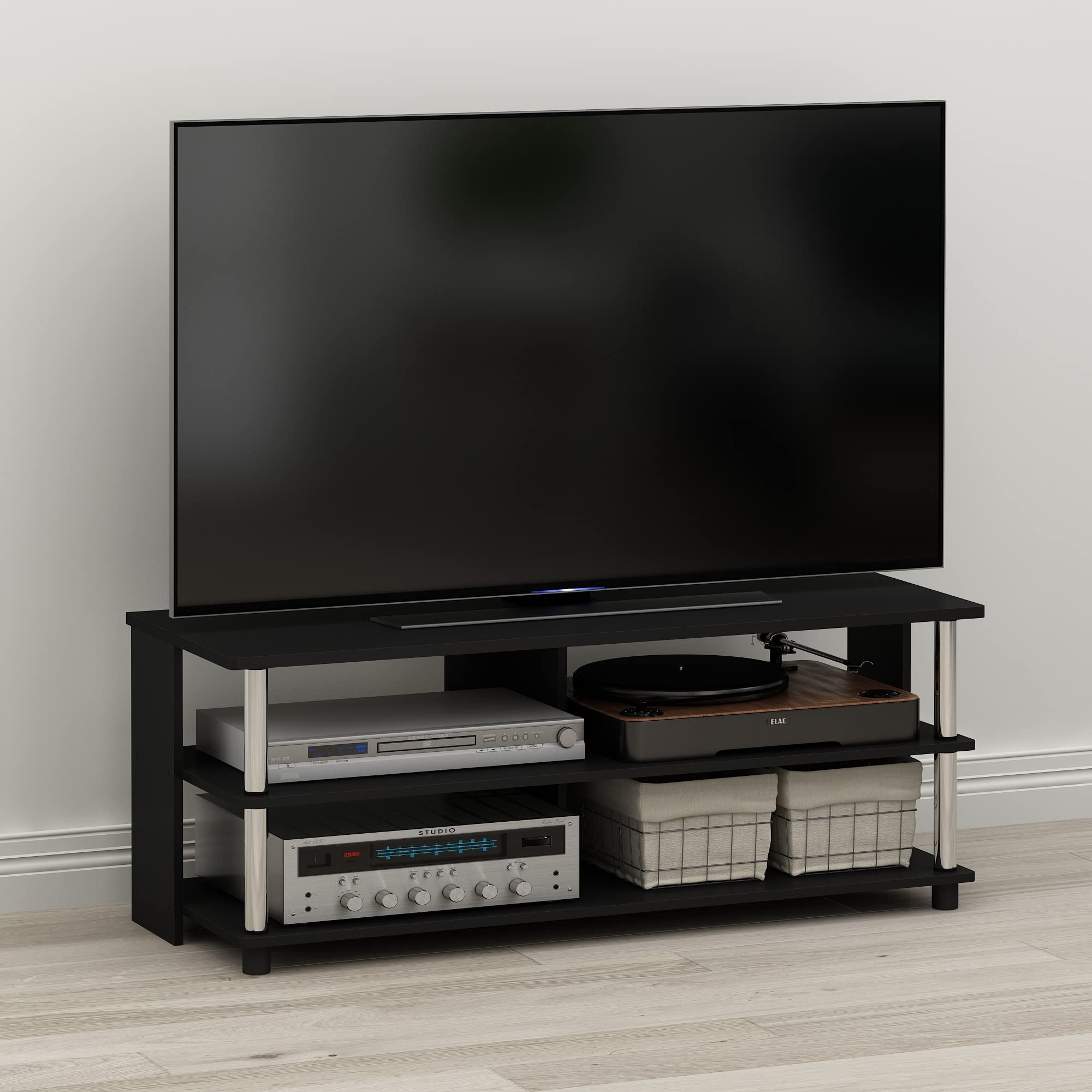 Furinno Sully 3-Tier Stand for TV up to 48 Inch, Americano/Chrome