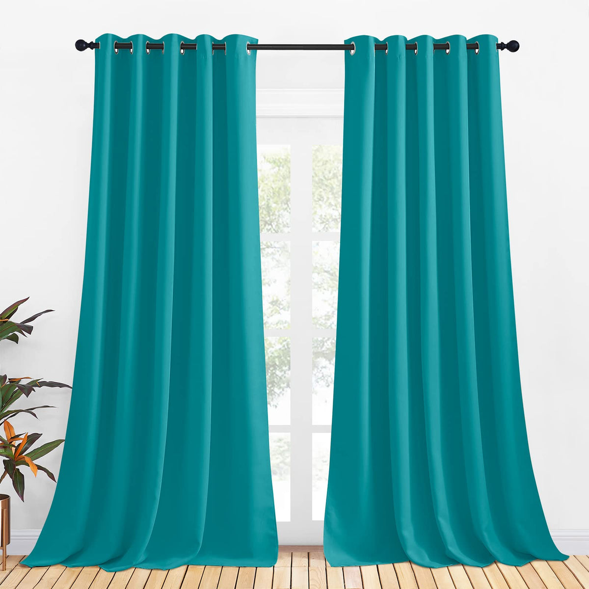 Nicetown Thermal Insulated Peacock Teal Curtains For Living Room, Window Treatment Solid Grommet Room Darkening Drape Panels For