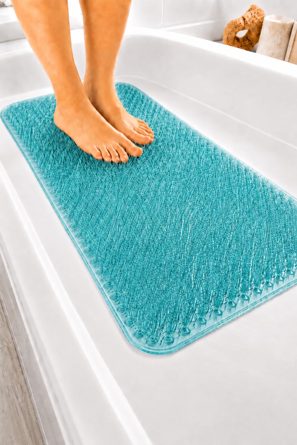 Grass Textured Spa Quality Foot Scrubber Bathmat Bathroom Tub & Bath Mat AntiSlip 24.5 x 13.5 Turquoise
