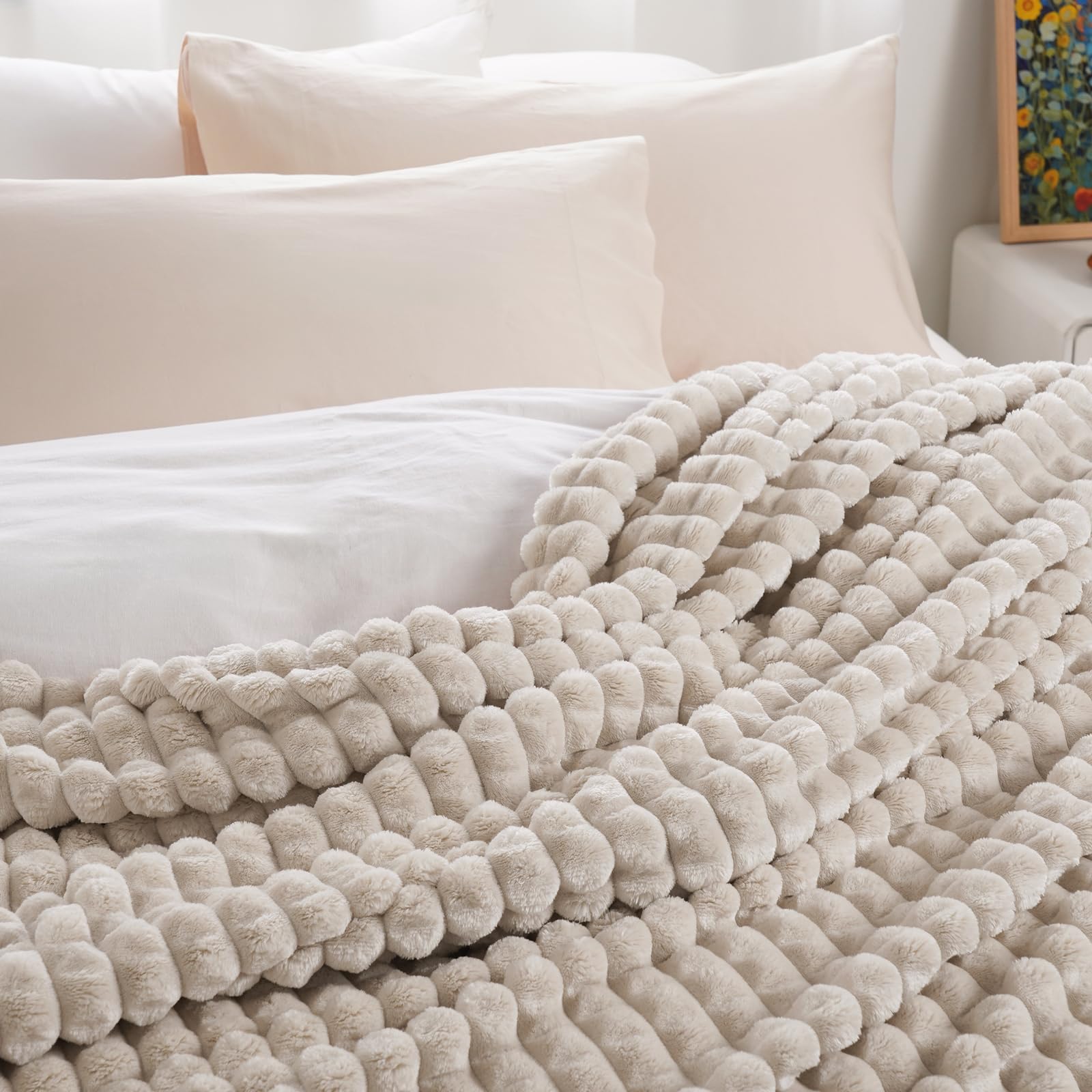 Phf 3D Clipped Fleece Blanket King Size For Bed-380Gsm Super Soft Warm Blanket For Fall And Winter, No Pilling, No Shedding, Lig