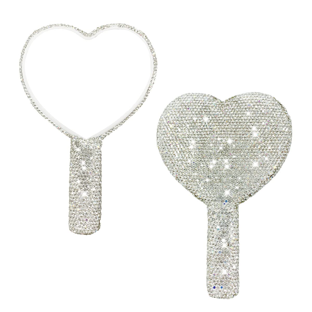 LOPURO Sparkling Rhinestone Heart Shaped Handheld Mirror, Rhinestone Handheld Heart Mirror Bling Glitter Cute Cosmetic Hand Mirr