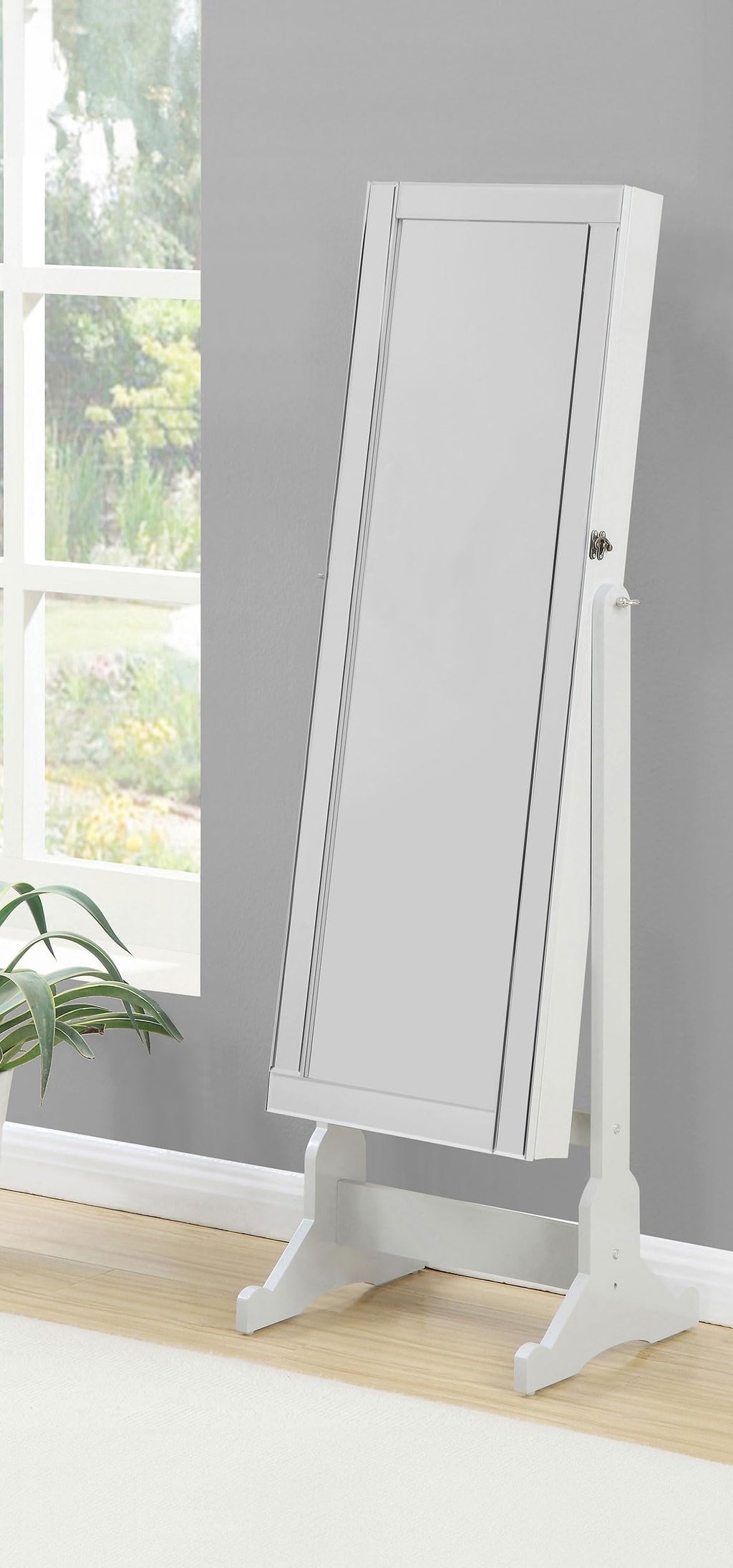 Coaster Home Furnishings Yvonne Contemporary Rectangular Cheval Mirror with Jewelry Storage Adjustable Bedroom Mirror Jewelry Armoire Dove Grey 901866