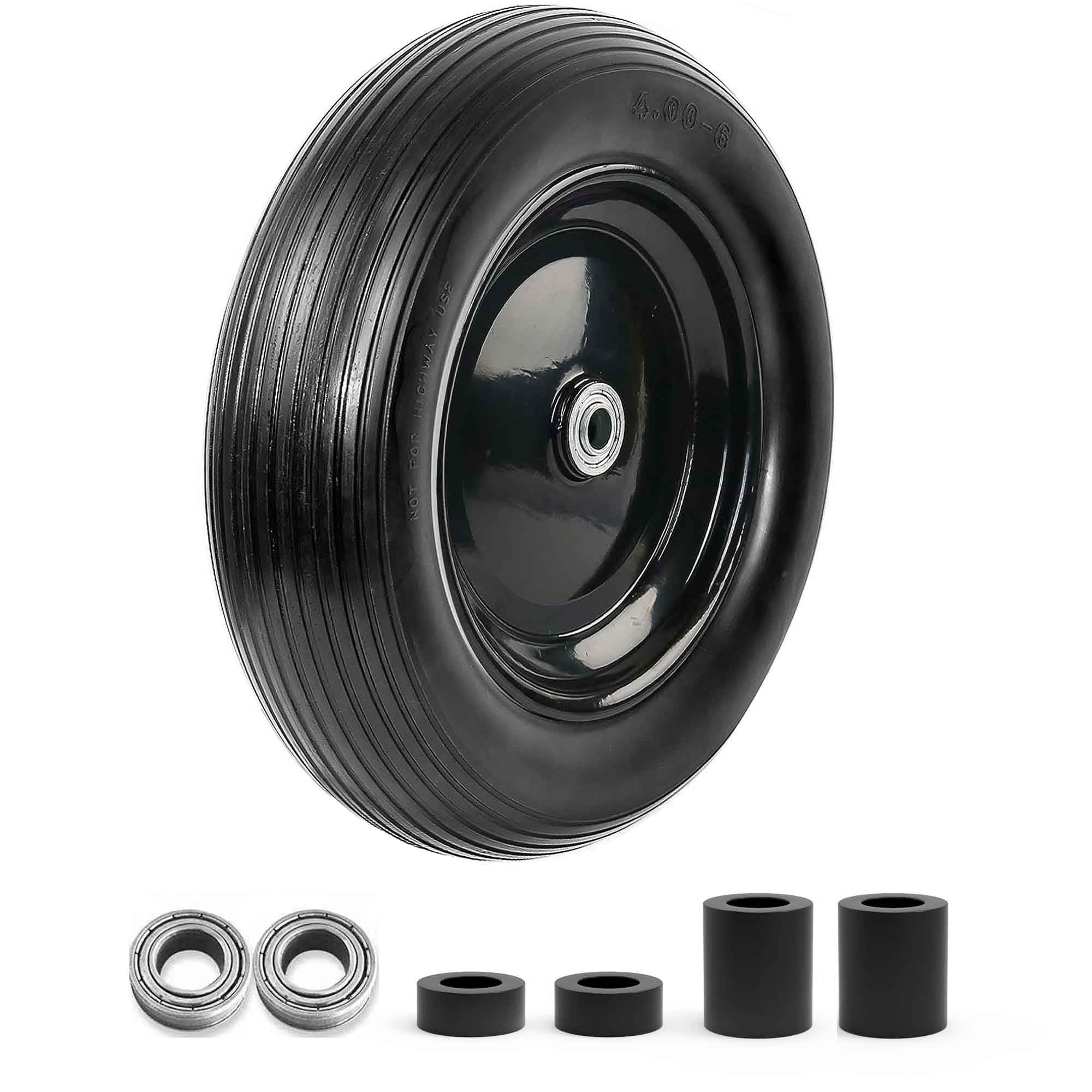 13 Inch Wheelbarrow Tires 4.00-6 Flat Free Wheelbarrow Tire, 5/8' Or 3/4' Bearings Solid 4.00-6 Tire And Wheel Replacement For