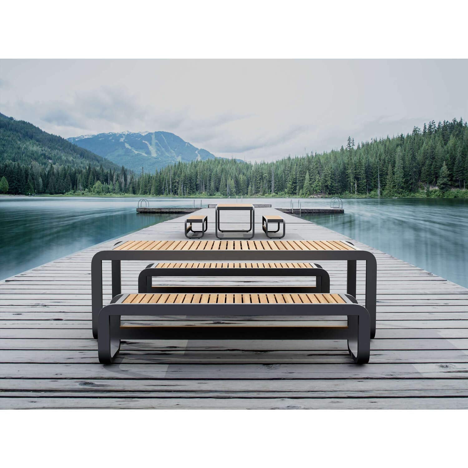 Anderson Teak Set-5020 Monza 3-Pieces Metal Picnic Set, Aluminum Grey & Golden Honey Teak