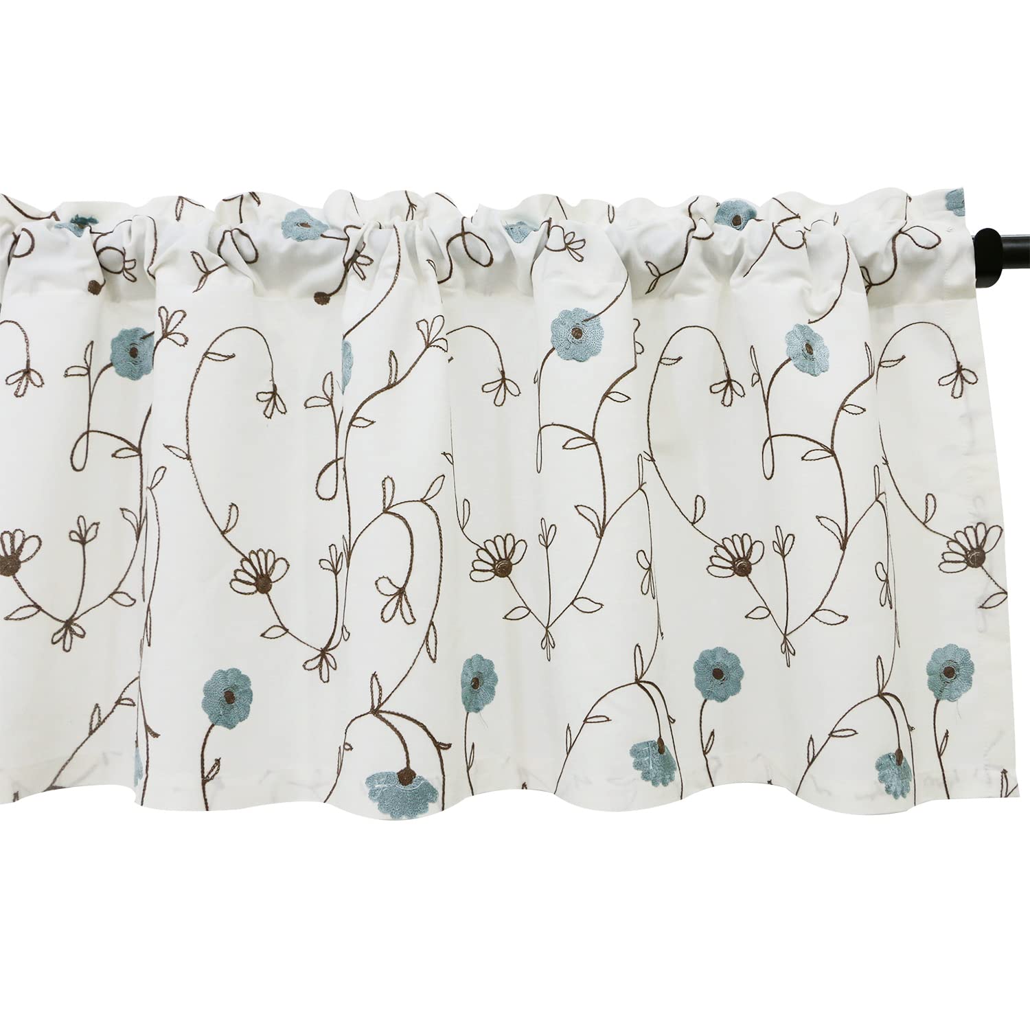 Vogol Floral Valances For Bedroom Windows, Blue Flower Pattern Light Filtering Valance Curtains, Rod Pocket Privacy Drapes For L