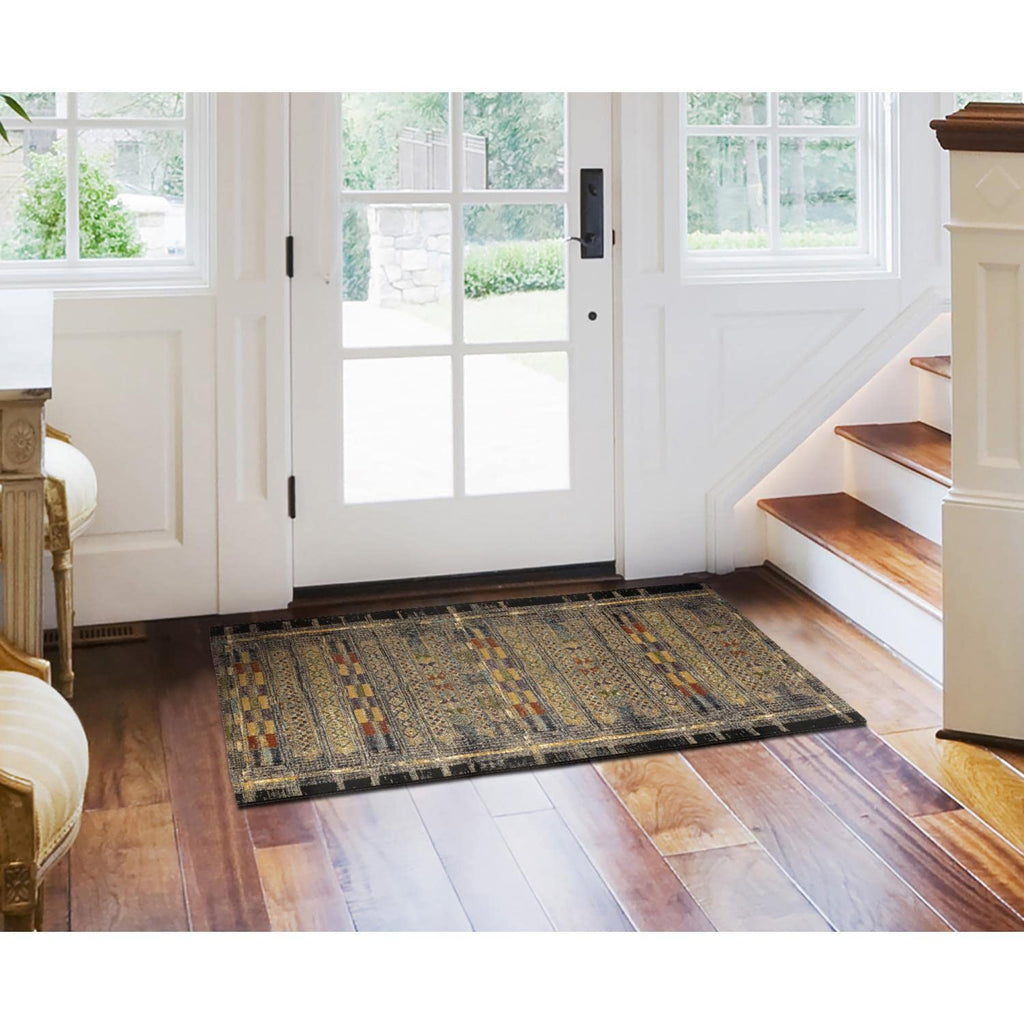 Liora Manne Marina Low Profile Durable Indoor/Outdoor Woven Rug- Tribal Stripe Black 2'7' X 4'3'