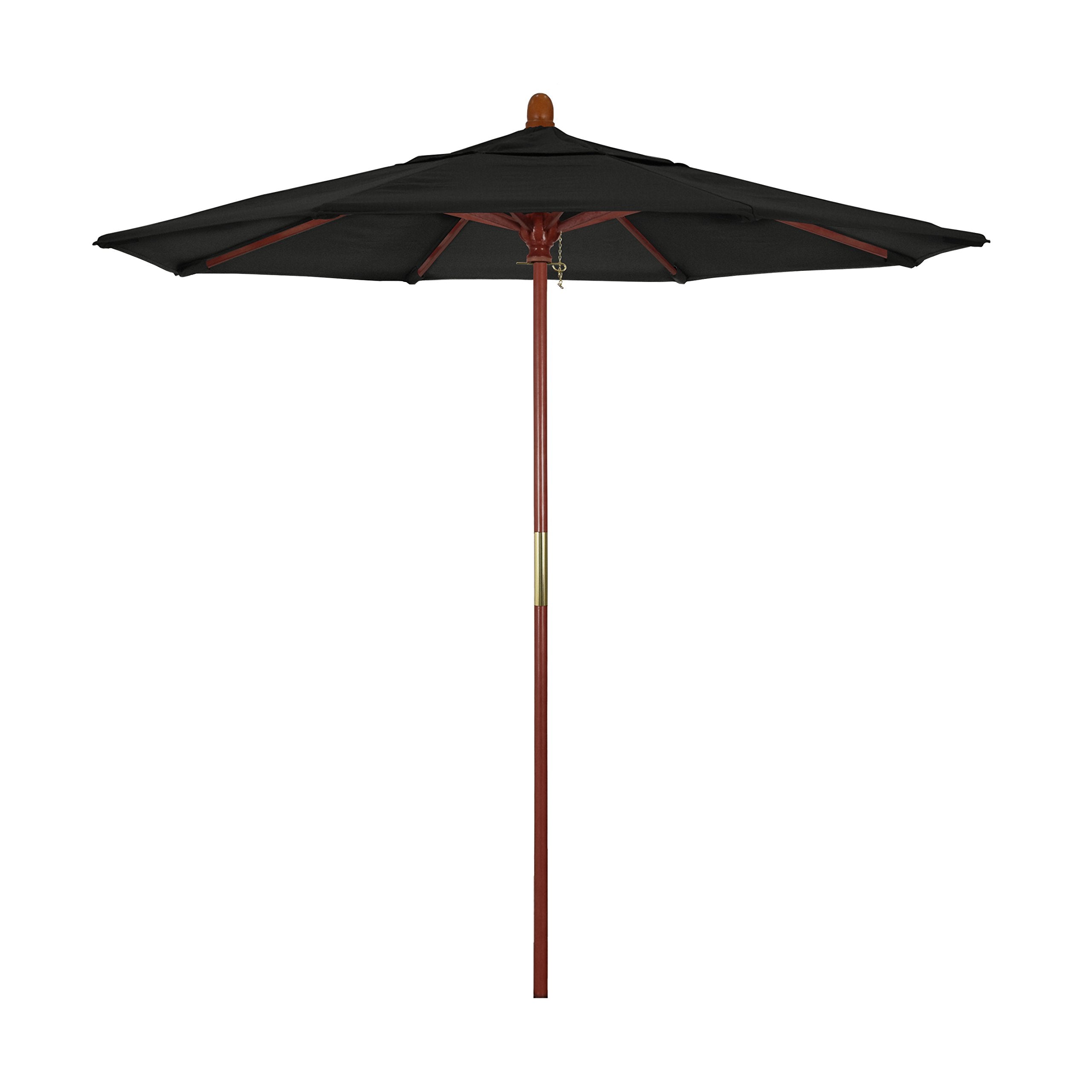 California Umbrella 7.5' Round Hardwood Frame Market Umbrella, Stainless Steel Hardware, Push Open, Pacifica Black