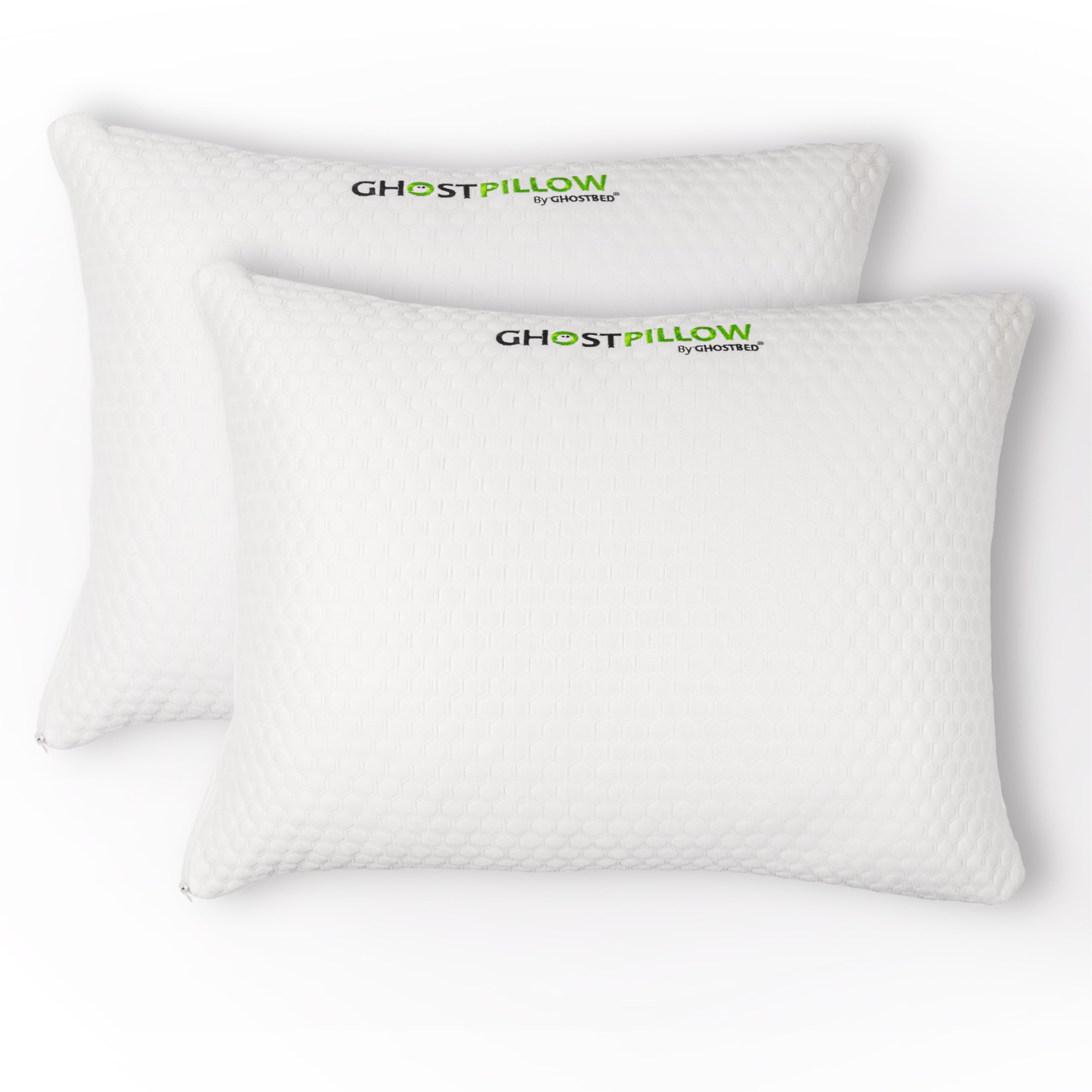 Ghostbed Shredded Memory Foam Pillow With Adjustable Gel Memory Foam And Cooling Breathable Cover - Queen Size Shredded Memory Foam Pillows Certipur-Us Certified 2-Pack