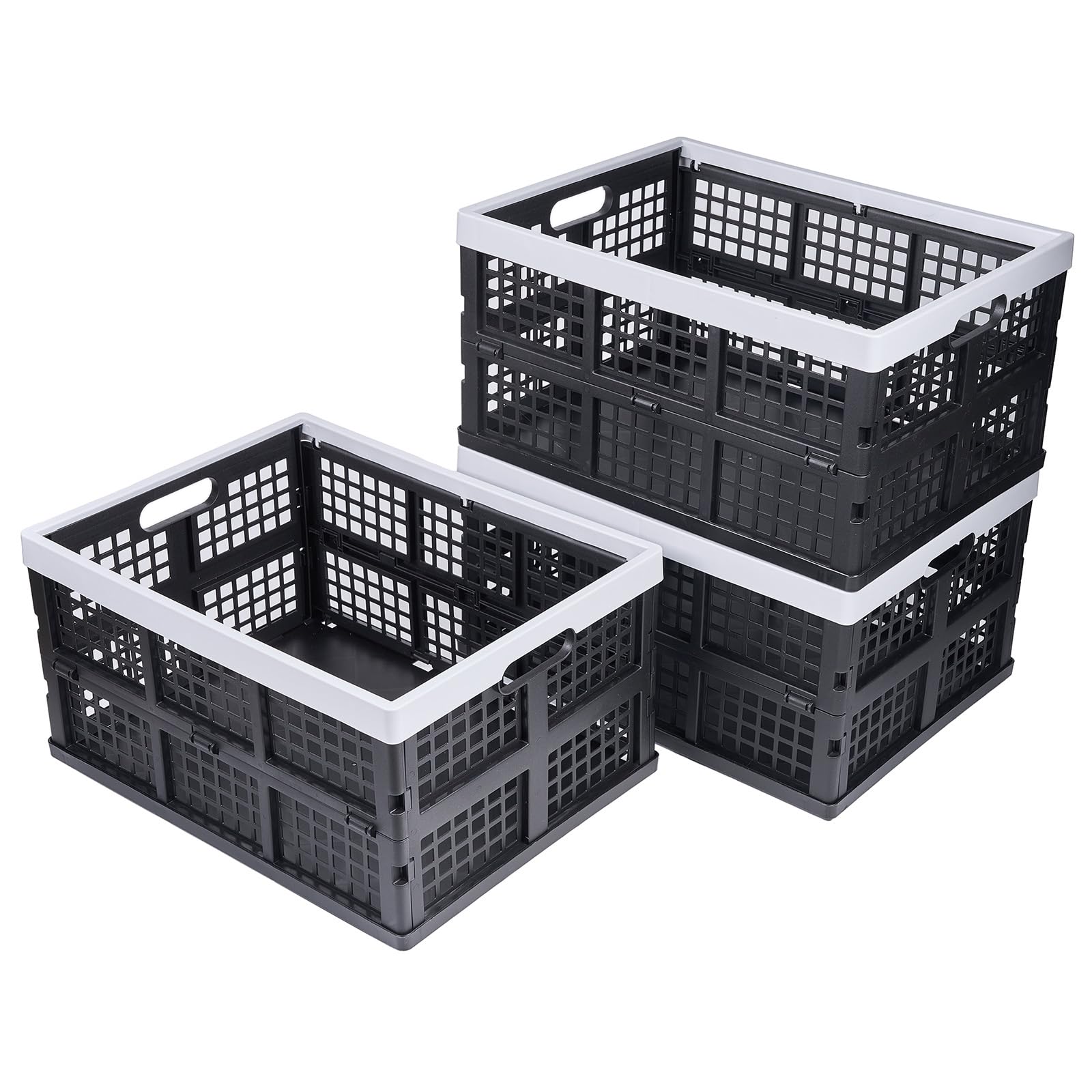 Aebeky 3-Pack Plastic Collapsible Storage Crates-30L,Foldable Plastic Crates For Storage (Black+Gray)
