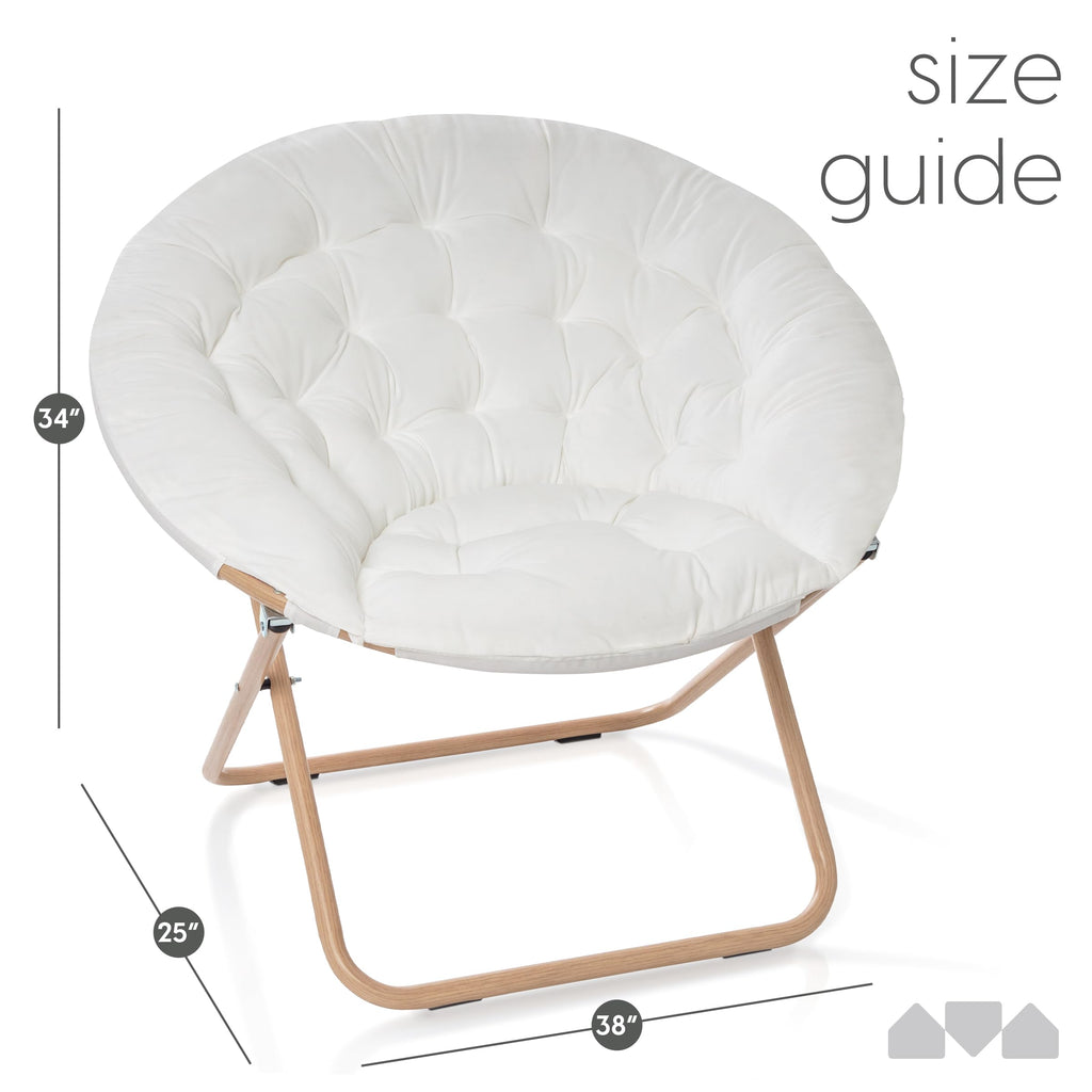 Milliard Cozy Chair/Velour Saucer Accent Chair For Bedroom/X-Large (White/Wood-Tone)