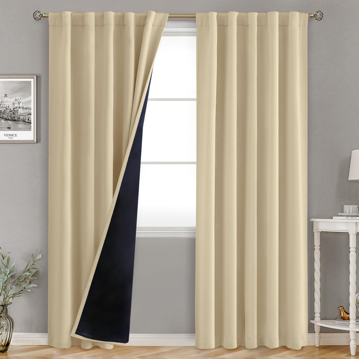 Bgment Full Blackout Curtains With Thermal Insulation Liner Curtains 84 Inches Long, Rod Pocket And Back Tab Double Layer Room D