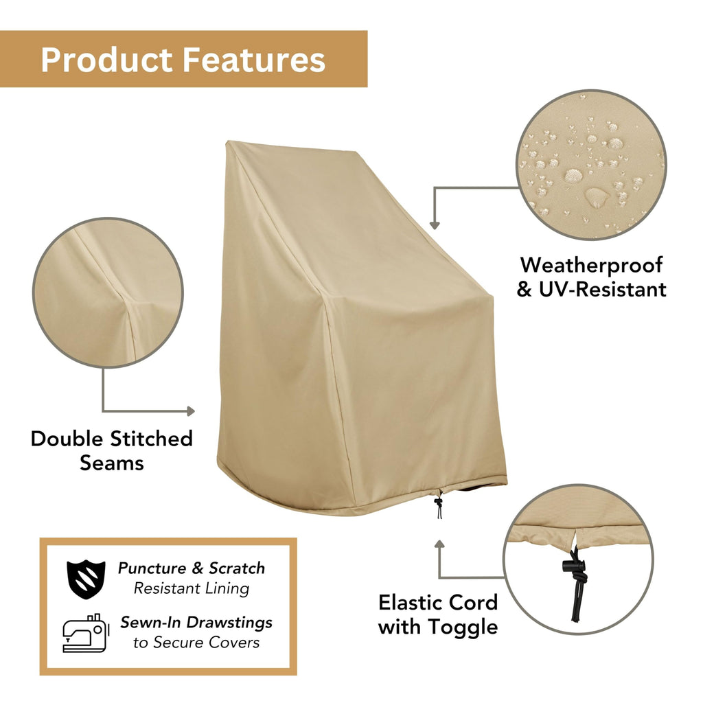Shine Company Weatherproof Outdoor Rocking Chair Cover Set Of 2, 100% Woven Polyester, Elastic Cord With Toggle, Khaki, 2-Pack