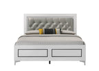 Acme Casilda Faux Leather Tufted Eastern King Bed with LED in Gray and White