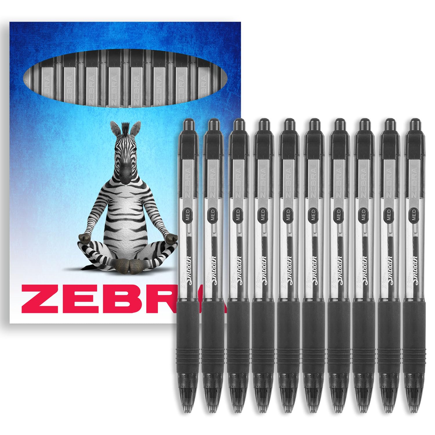 Zebra Z-Grip Smooth Ballpoint Pen - 1.0Mm - Black Ink & Barrel - Pack Of 10 - In Zebra Packaging