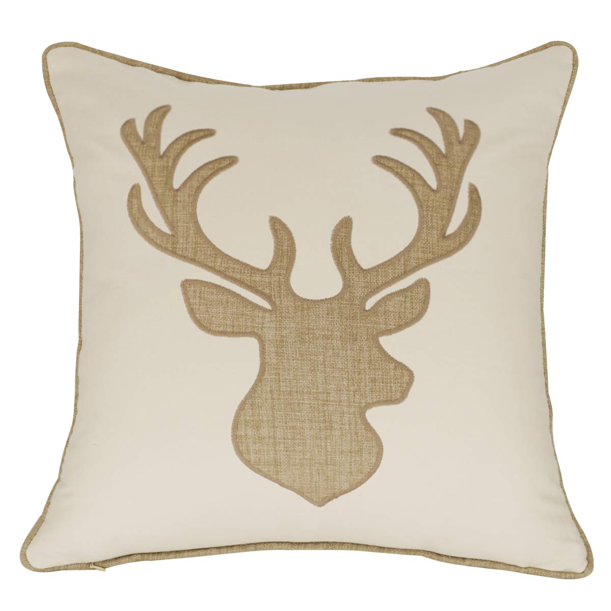millianess Embroidered Throw Pillow Cover, Deer Head Pattern, 18x18 Inches, Cotton Blend, Khaki, Model 467-4-Bro