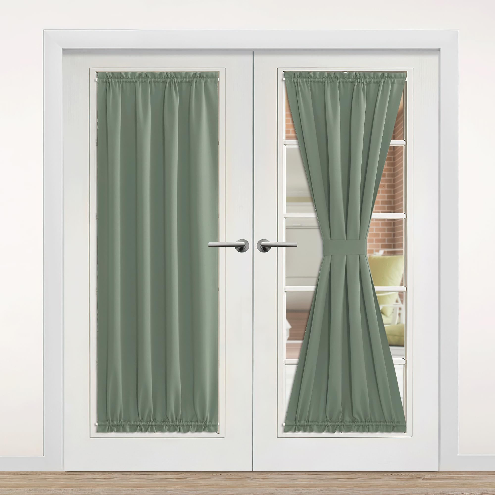 Nicetown Doorway Curtains For Kitchen Door Window, Thermal Insulated Privacy Protection Blackout Door Curtains For French Door Window Shade With Tieback, 1 Pc, 42' X 80', Greyish Green