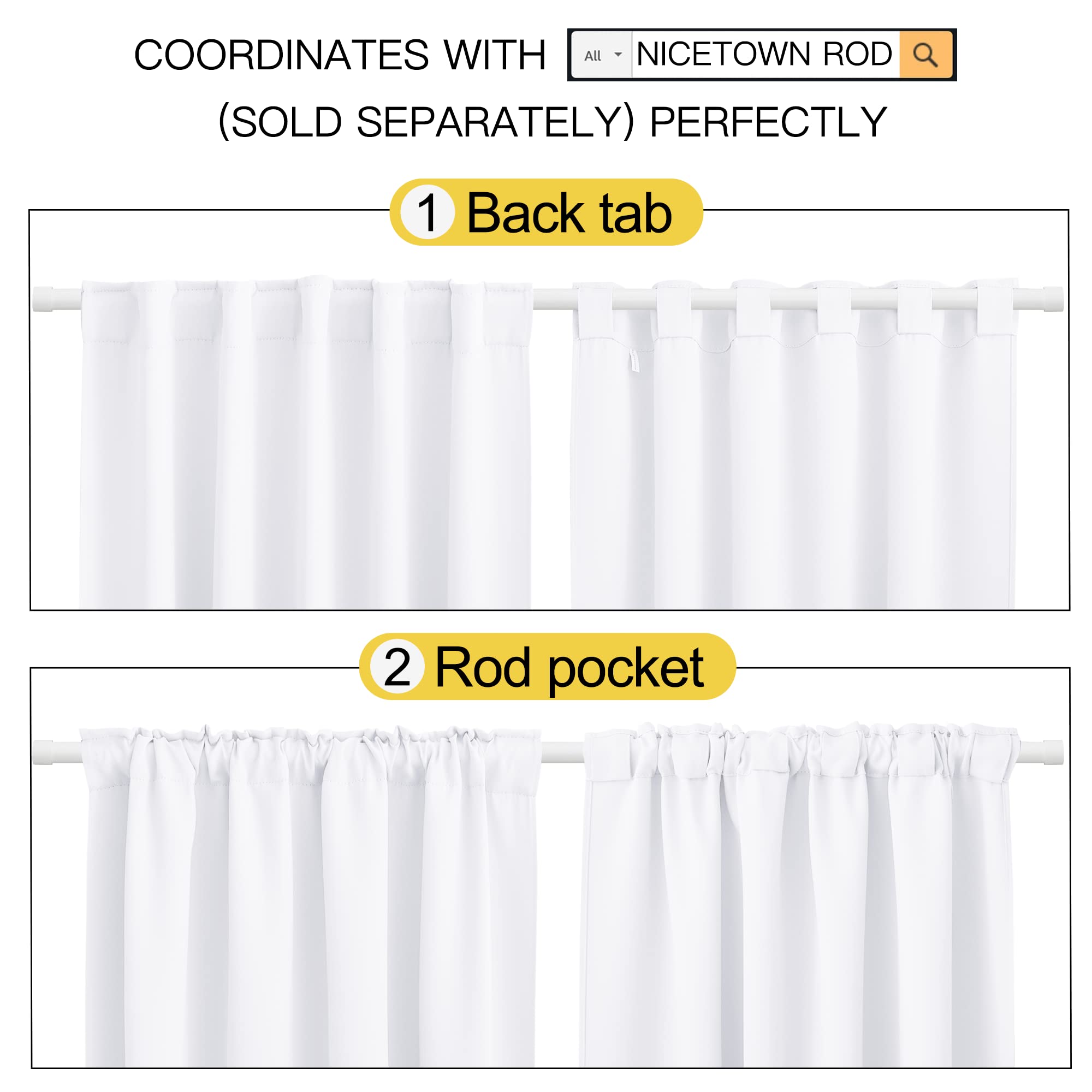 Nicetown Living Room Curtains - (White Color) W34 X L84, Set Of 2, Home Decor Modern Drapery Panels For Office/School/Hospital Window
