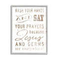 Stupell Industries White Wood Look Jesus and Germs are Everywhere Wash Your Hands Sign, Design by Cindy Jacobs Gray Framed Wall 