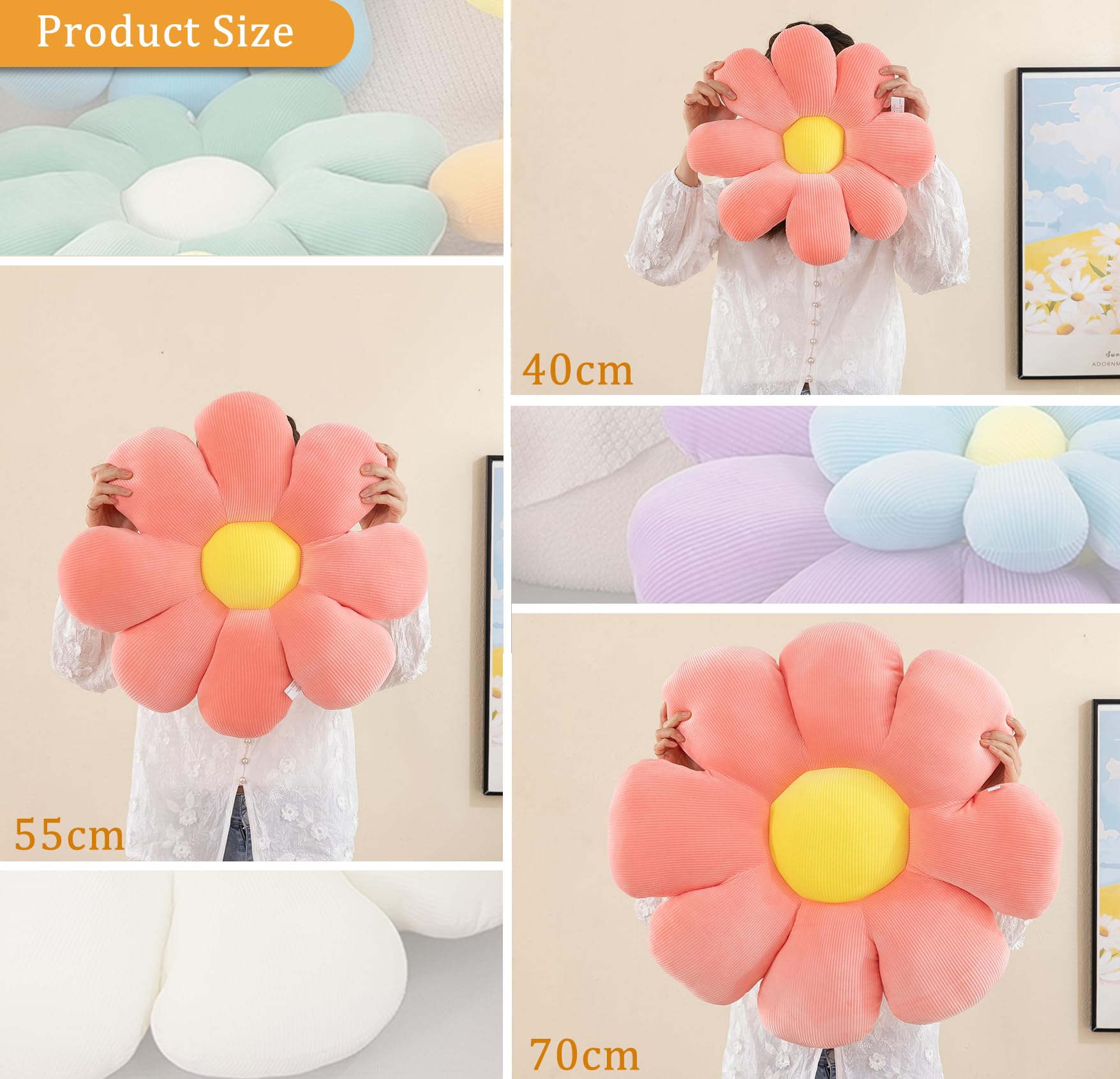 Menoeceus Flower Pillow, Daisy Pillow Flower Shaped Pillow Floor Pillow Flower Plush Pillow Cute Decorative Pillows Floor Cushio