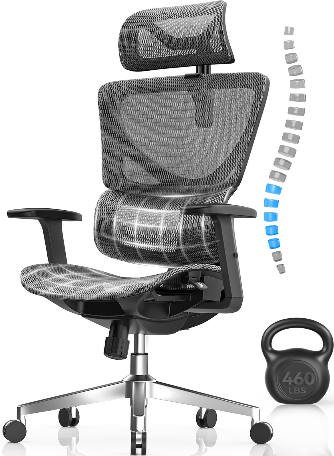 Cabevibe Ergonomic Mesh Office Chair - 66 Big & Tall Home Office Desk Chairs Seat Depth Adjustable With Lumbar Support - Back He