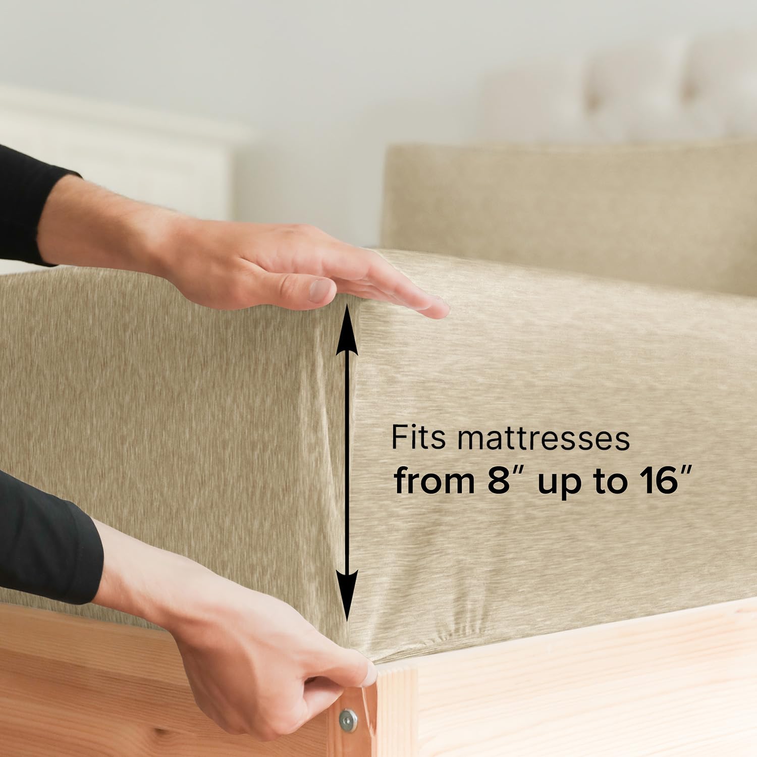 Full Size Fitted Bed Sheet - Hotel Luxury Single Fitted Sheet Only - Fits Mattress Up To 16 - Extra Soft, Wrinkle Free, Breathable Sheet - Bottom Fitted Sheet - Heathered Tan Single Fitted Sheet Only