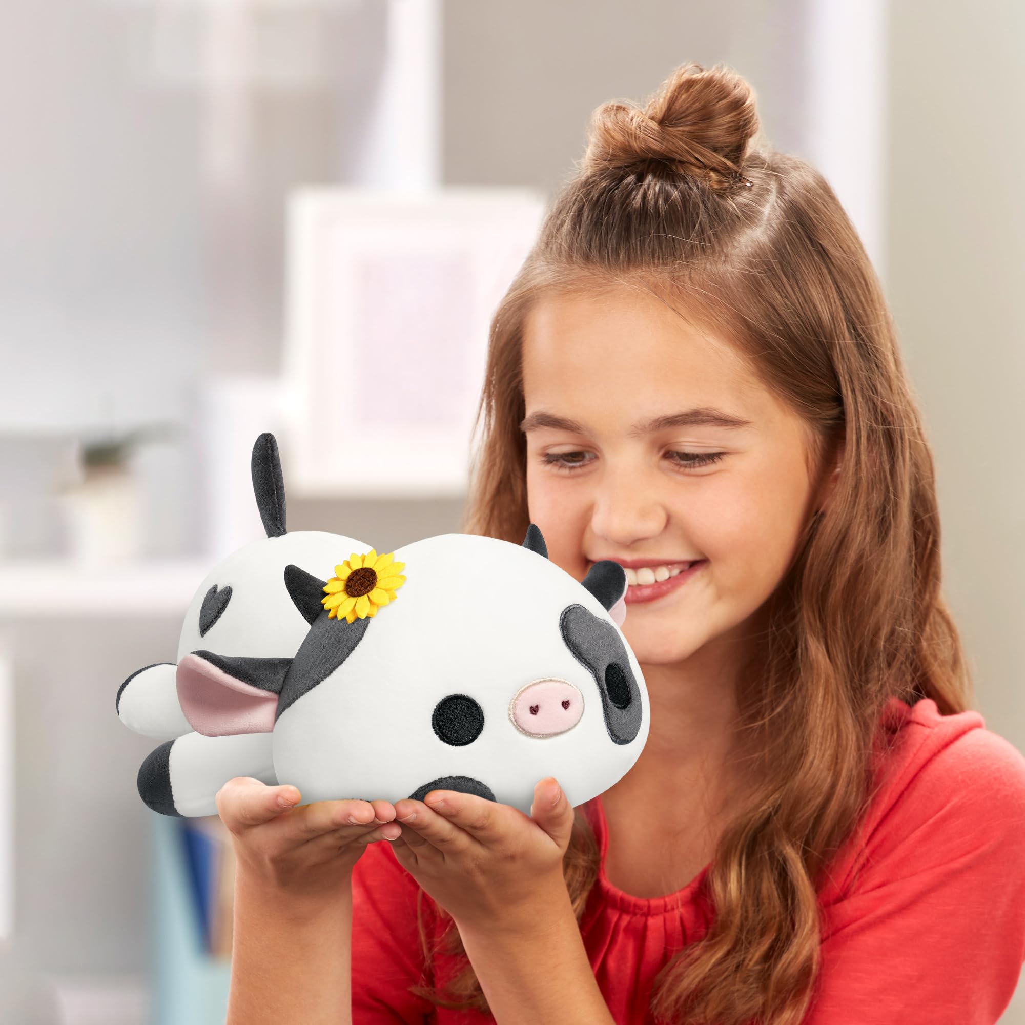 Onsoyours Cute Cow Plushie With Sunflower Headwear, Soft Stuffed Milk Cow Squishy Plush Animal Toy Flower Cow Pillow For Kids (S