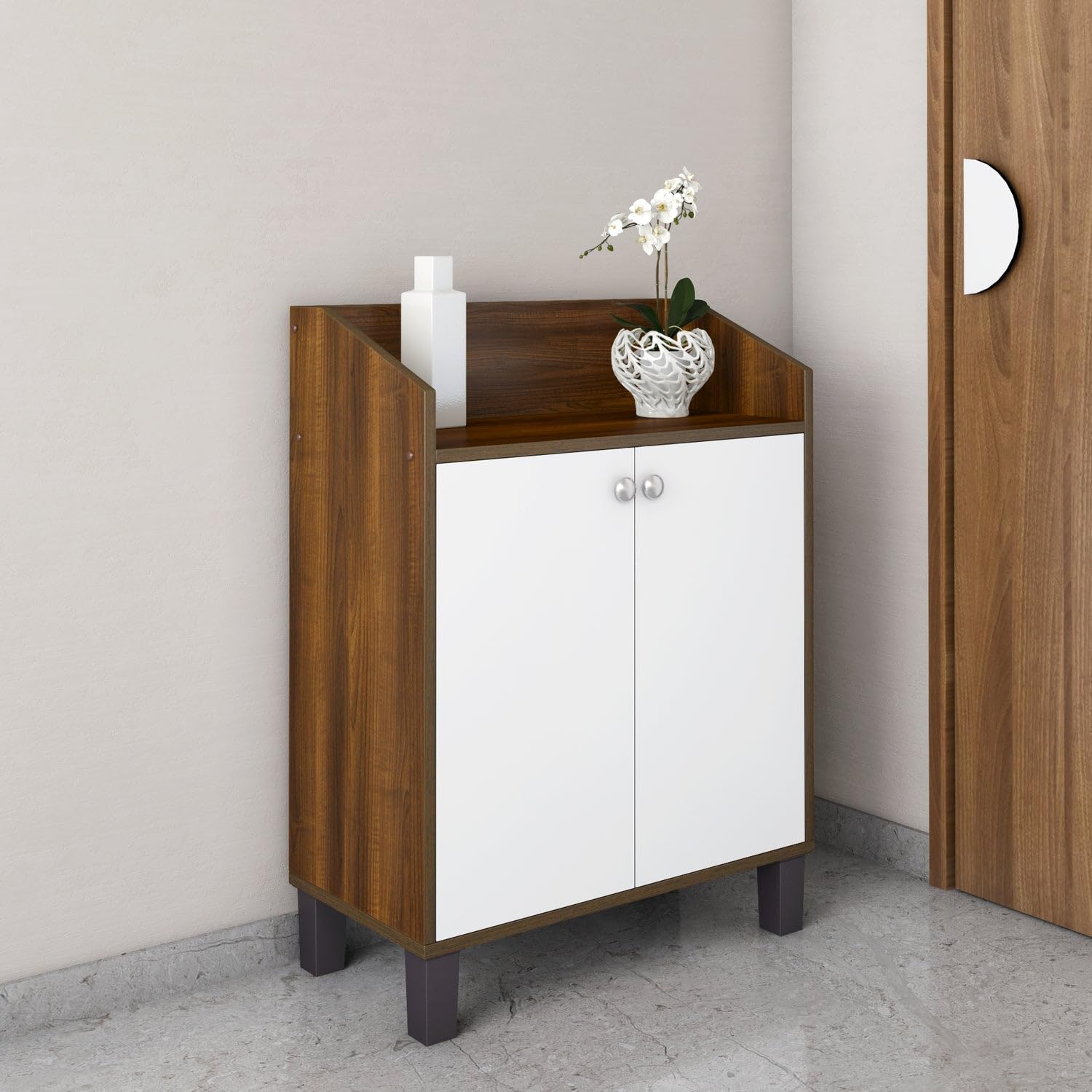 Nilkamal Aze Neo 4 Shelf Engineered Wood Shoe Cabinet|Freestanding Shoe Rack|Closed Storage Organizer For Entryway, Hallway|1 Ye
