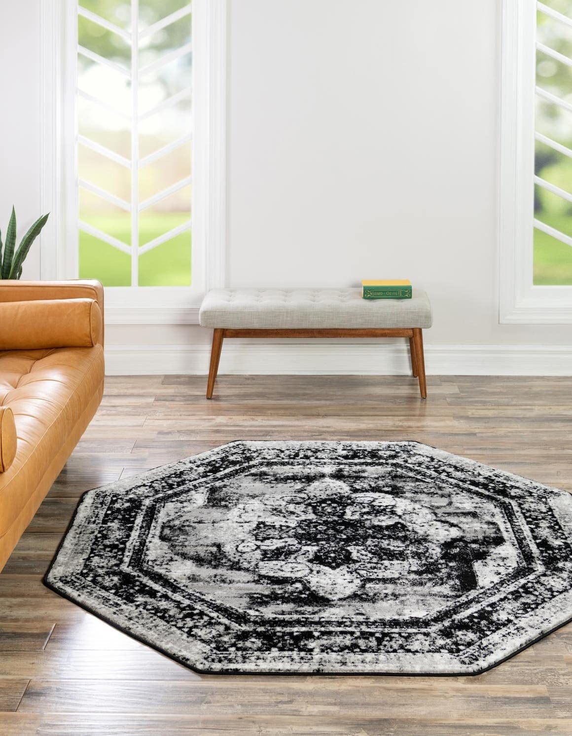Unique Loom Sofia Collection Area Rug - Salle Garnier (4 1 Octagon, Black/ Ivory)