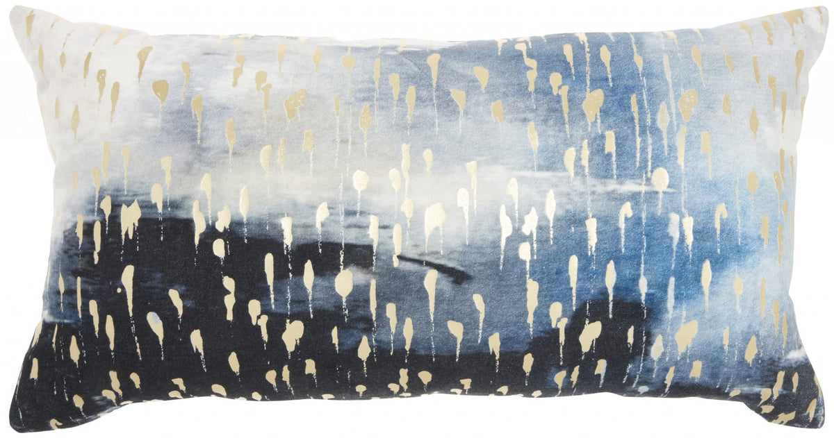 HomeRoots Grey Cotton Blue Abstract Lumbar Pillow