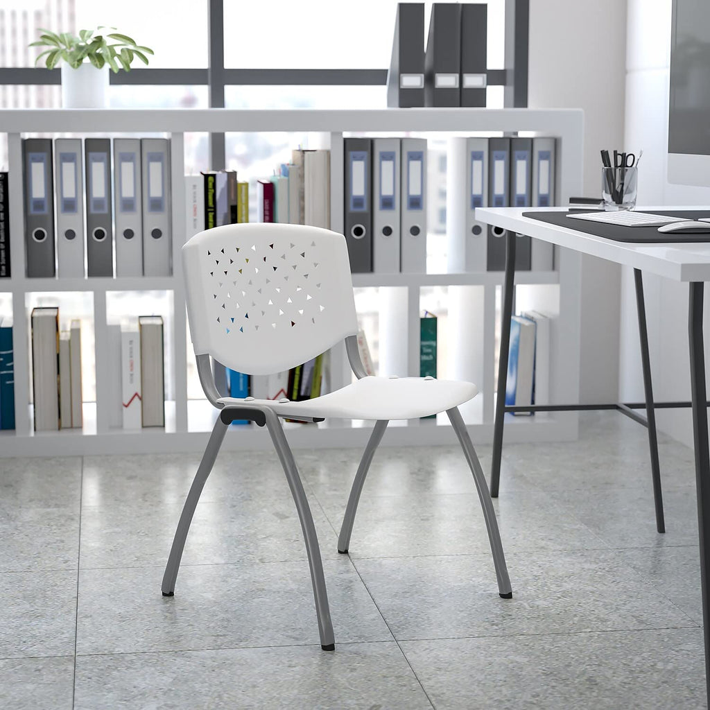 Flash Furniture Hercules Series 880 Lb. Capacity White Plastic Stack Chair With Titanium Gray Powder Coated Frame