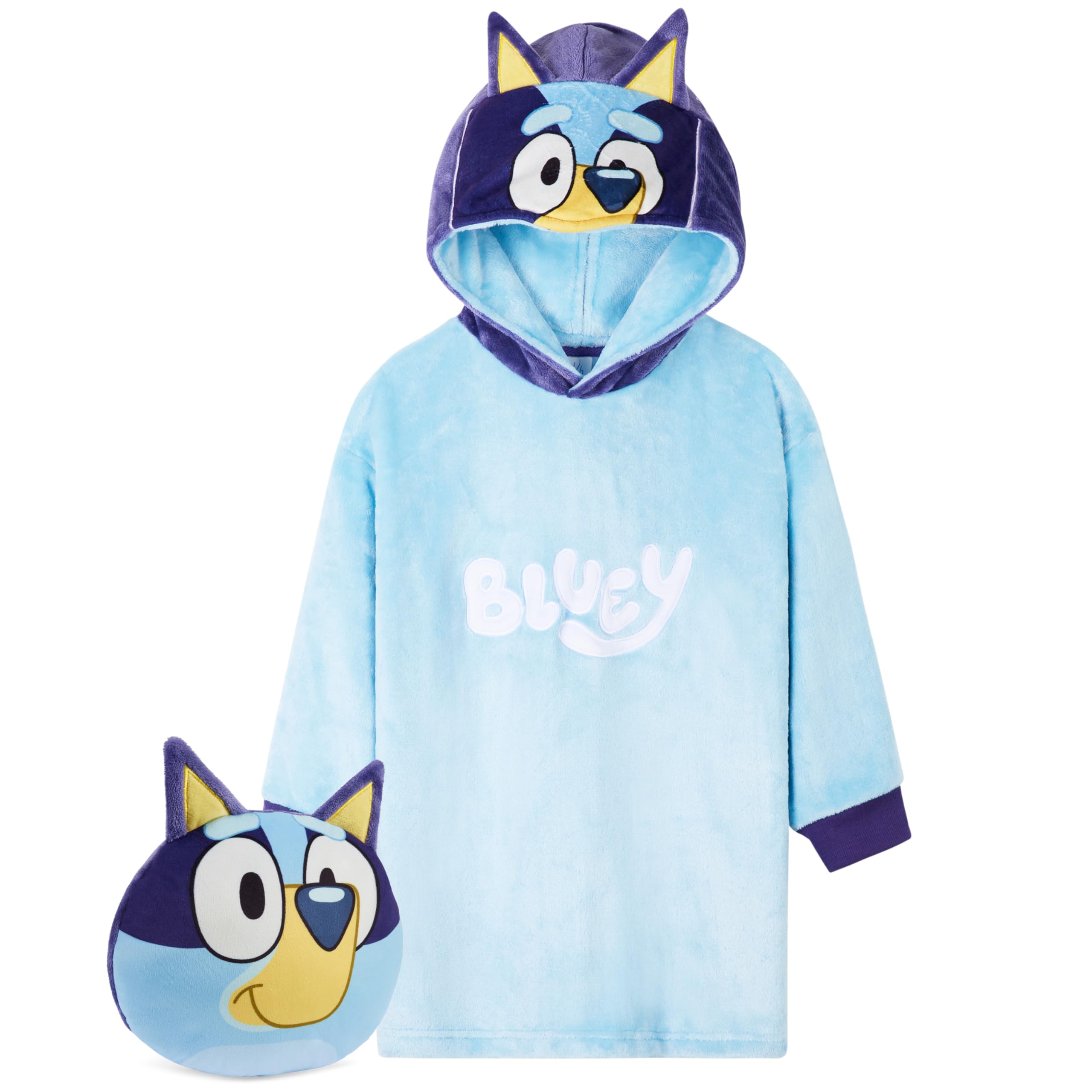 Bluey Blanket Hoodie For Kids Cozy Warm Fleece Wearable Blanket Girls Gifts (Blue, 4-6 Years)