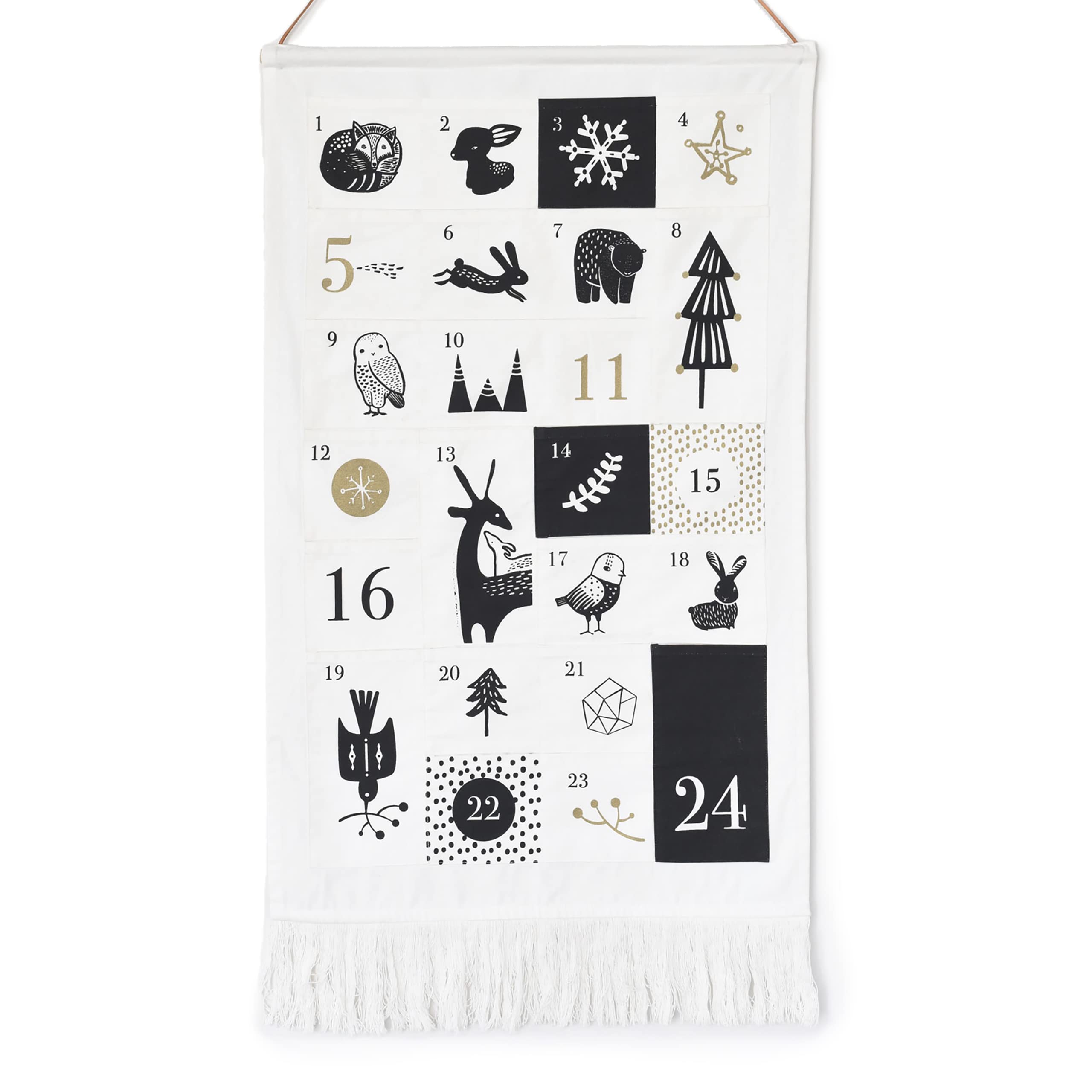 Wee Gallery Advent Calendar, Winter Animals - 24 Pocket Countdown to Christmas in Organic Cotton Canvas, Reusable Holiday Decora