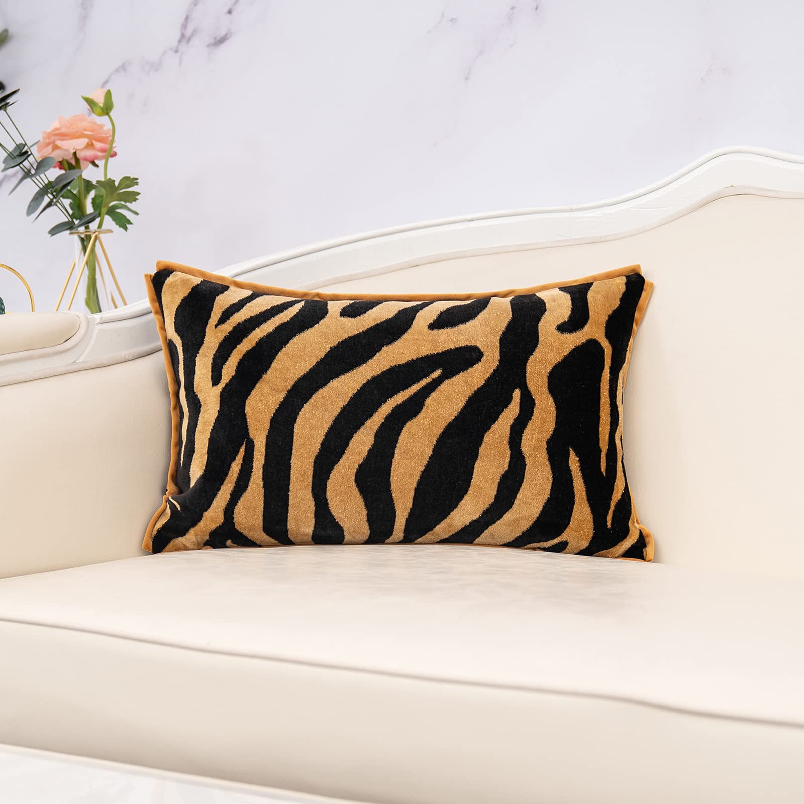 Yangest Zebra Velvet Lumbar Throw Pillow Cover Black And Gold Decorative Cushion Case 12X20 Inch Modern Pillowcase For Sofa Couc
