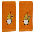 Decorative Fall Harvest Hand Fingertip Towels: Cute Garden Gnome with Sunflower on Plush Soft Cotton Orange, Set of 2 18 x 12