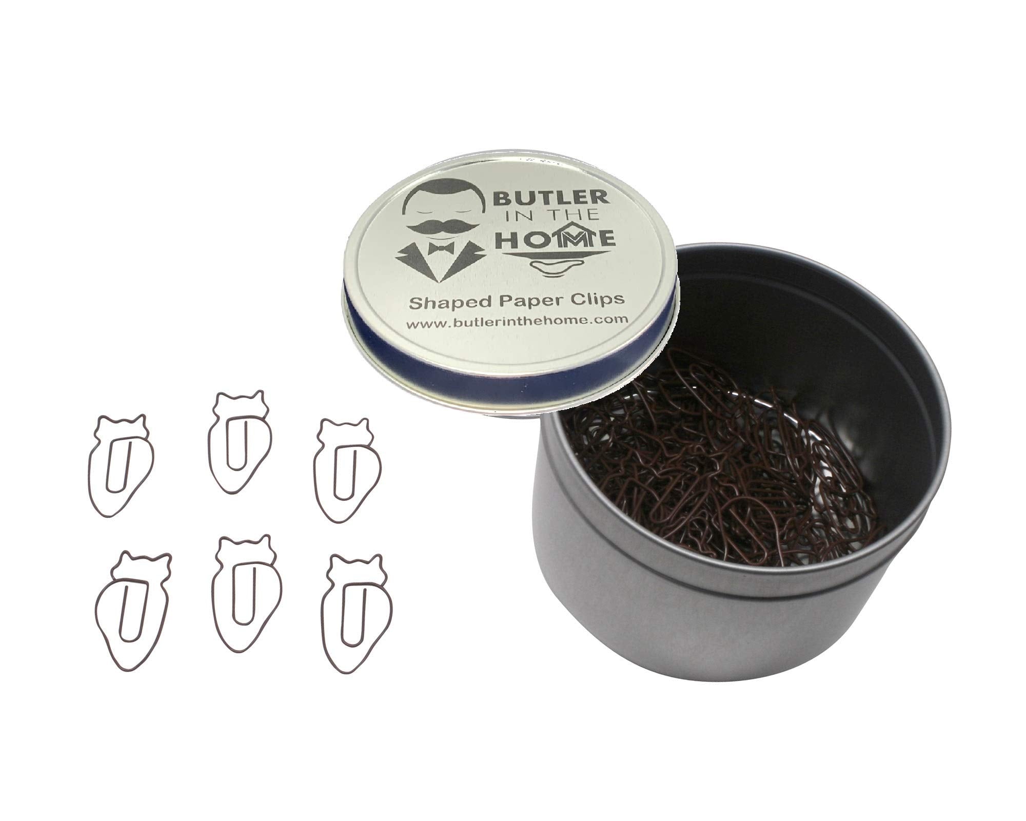 Butler In The Home 100 Count Owl Shaped Paper Clips Great For Paper Clip Collectors Or Office Gift - Comes In Round Tin With Lid