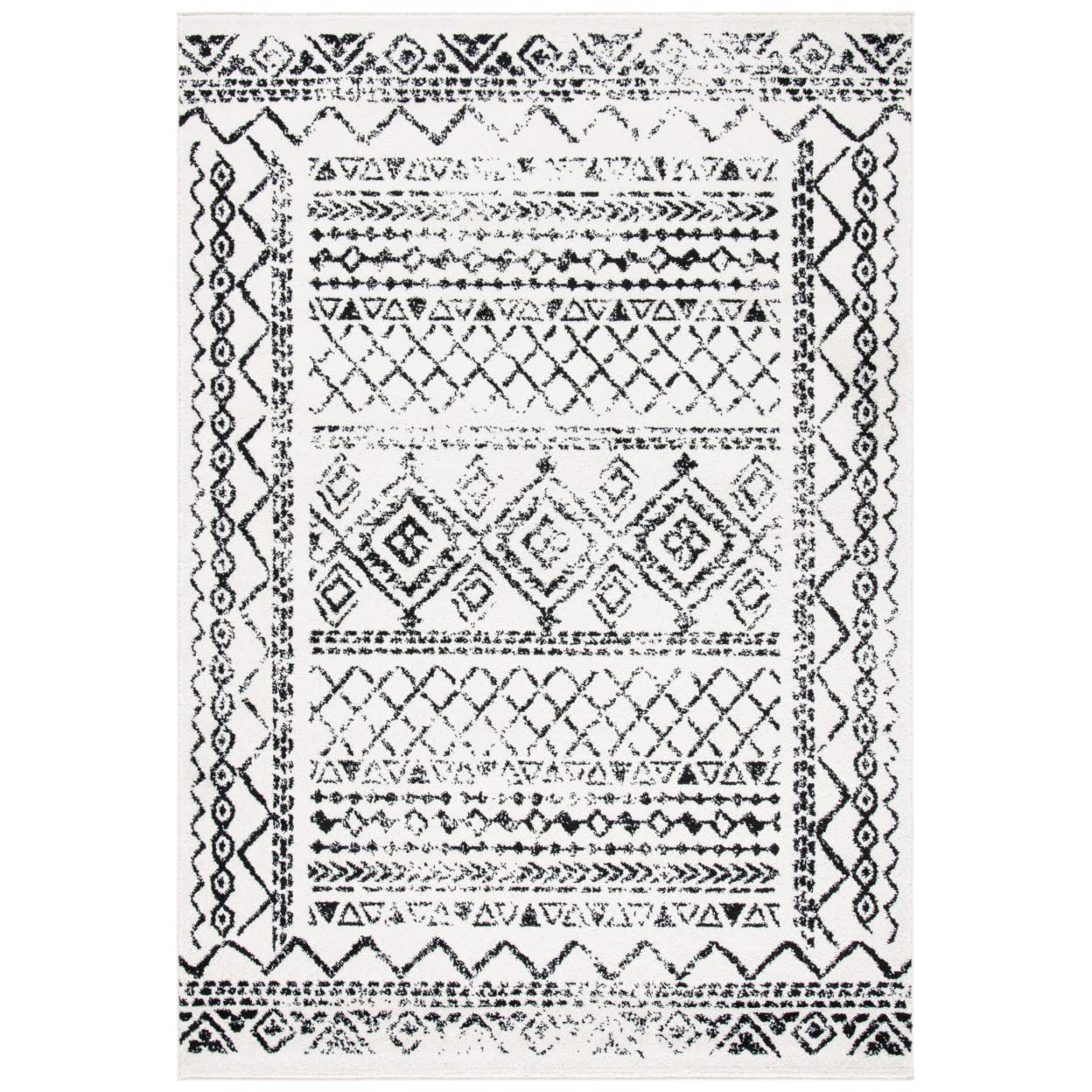 SAFAVIEH Tulum Collection Accent Rug - 2 x 5, Ivory & Black, Moroccan Boho Distressed Design, Non-Shedding & Easy Care, Ideal 
