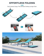 Aluminum Chaise Lounge Ourdoor - Foldable & Assemble Free Outdoor Lounge Chair With 5 Adjustable Backrest, Patio Lounge Chair For Outside Poolside Beach Pool, Lake Blue