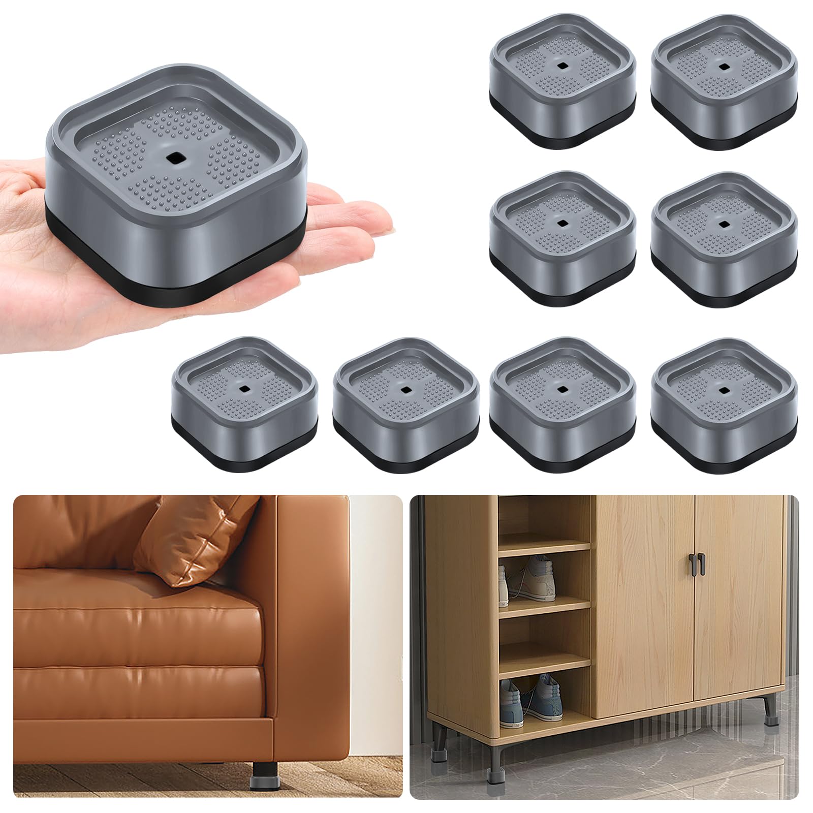 Shouwuhho 8 Pack Furniture Risers Adjustable Bed Risers Heavy Duty Lifts Height 1'', Square Stackable Bed Risers 1, 2 Or 3 Inch